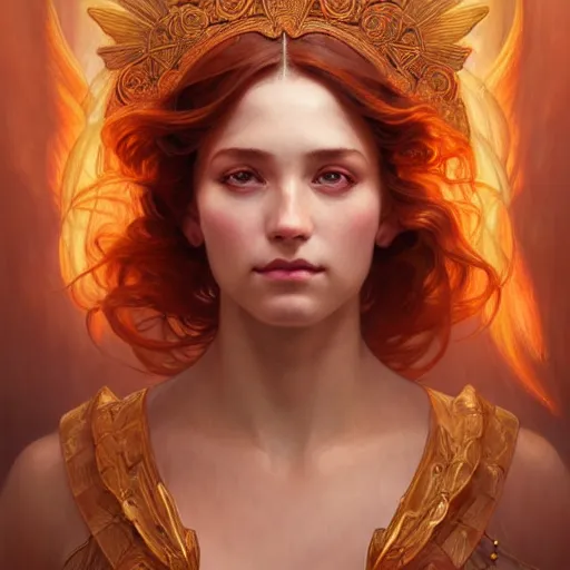 Image similar to portrait of a goddess of wind and fire, half body, perfect face, d & d, fantasy, intricate, elegant, highly detailed, digital painting, artstation, concept art, smooth, sharp focus, illustration, art by artgerm and greg rutkowski and alphonse mucha