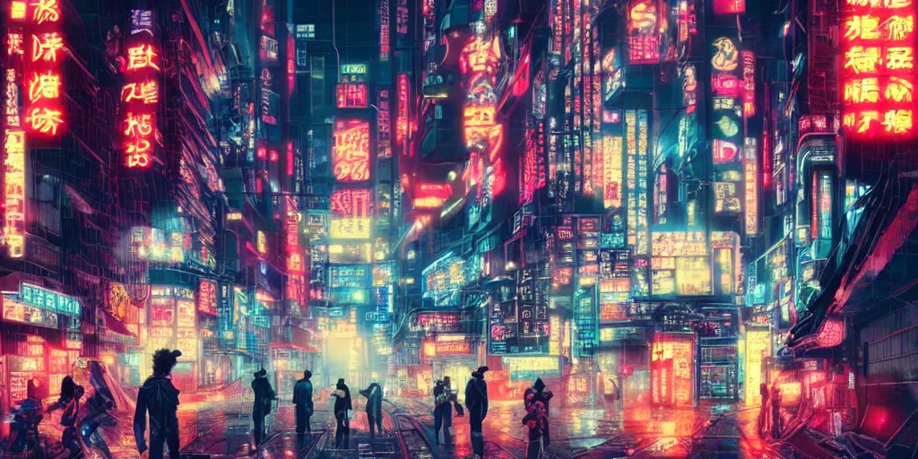 Intricate cyborgs on a cyberpunk Tokyo street with | Stable Diffusion