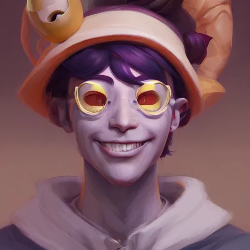 Image similar to a portrait of a cinematic still of the happy mask salesman, art by lois van baarle and loish and ross tran and rossdraws and sam yang and samdoesarts and artgerm and saruei and takaya imamura, digital art, highly detailed, intricate, sharp focus, trending on artstation hq, deviantart, unreal engine 5, 4 k uhd image