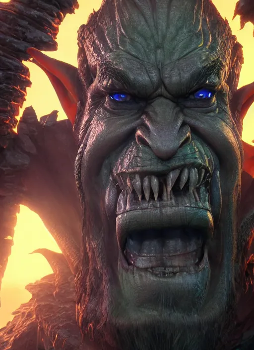 Image similar to dnd orc ultra detailed fantasy, elden ring, realistic, dnd character portrait, full body, dnd, rpg, lotr game design fanart by concept art, behance hd, artstation, deviantart, global illumination radiating a glowing aura global illumination ray tracing hdr render in unreal engine 5