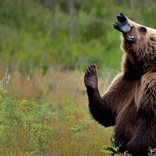 Prompt: levitating grizzly bear