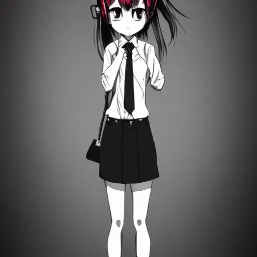 Image similar to a girl wearing a business and a red necktie, in the style of chainsaw man, black and white, anime art, hd