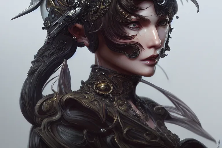 Image similar to Rogue, female, fantasy, dramatic, intricate, elegant, highly detailed, digital painting, artstation, concept art, smooth, sharp focus, illustration, art by Masamune Shirow, octane render