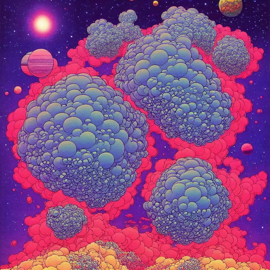 Image similar to ( ( ( ( beautiful flowers and gas cloud in a strange planet ) ) ) ) by mœbius!!!!!!!!!!!!!!!!!!!!!!!!!!!, overdetailed art, colorful, artistic record jacket design