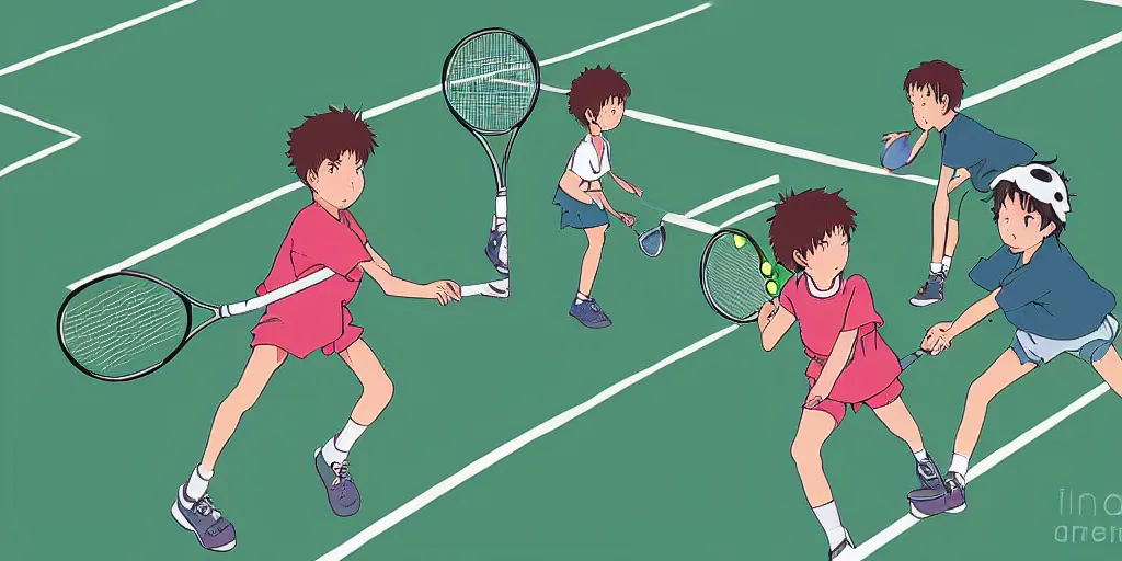 Image similar to digital art of kids playing tennis by studio ghibli