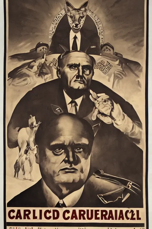 Image similar to caracal big floppa as a dictator, great leader, propaganda poster