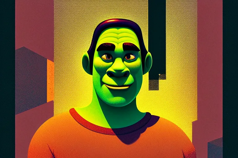 Prompt: ( ( dither ) ), editorial pixel art portrait of an angled 2 d shrek, modern art deco, ( ( mads berg ) ), christopher balaskas, victo ngai, rich grainy texture, detailed, dynamic composition, wide angle, matte print, art nouveau, unreal engine