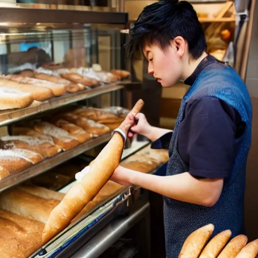 Image similar to two bakers pretending to use baguettes as swords in a small bakery by sanrio