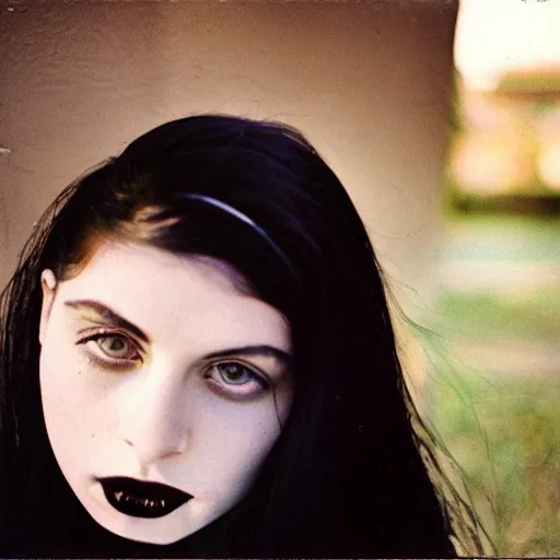 Prompt: medium shot, color slide Kodak Ektachrome E100, studio photographic portrait of Death as a young, attractive, gorgeous, friendly, amicable, pale, porcelain looking skin, goth, girl around 20 years old, wears a Ankh Necklace, casual black clothes, golden hour, Nikon camera, 75mm lens, f/2.8 aperture, HD, hi-res, hi resolution, deep depth of field, sharp focus, rich deep moody colors, masterpiece image, intricate, realistic, elegant, highly detailed, Shutterstock, Curated Collections, Sony World Photography Awards, Pinterest, by Annie Leibovitz