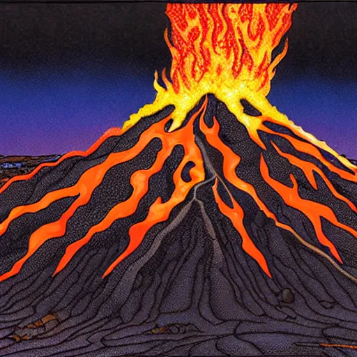 Image similar to poutine ( the canadian meal ) from ngauruhoe ( mount doom ), lava texture, char texture, volcano texture, fire texture, by alan lee, by john howe