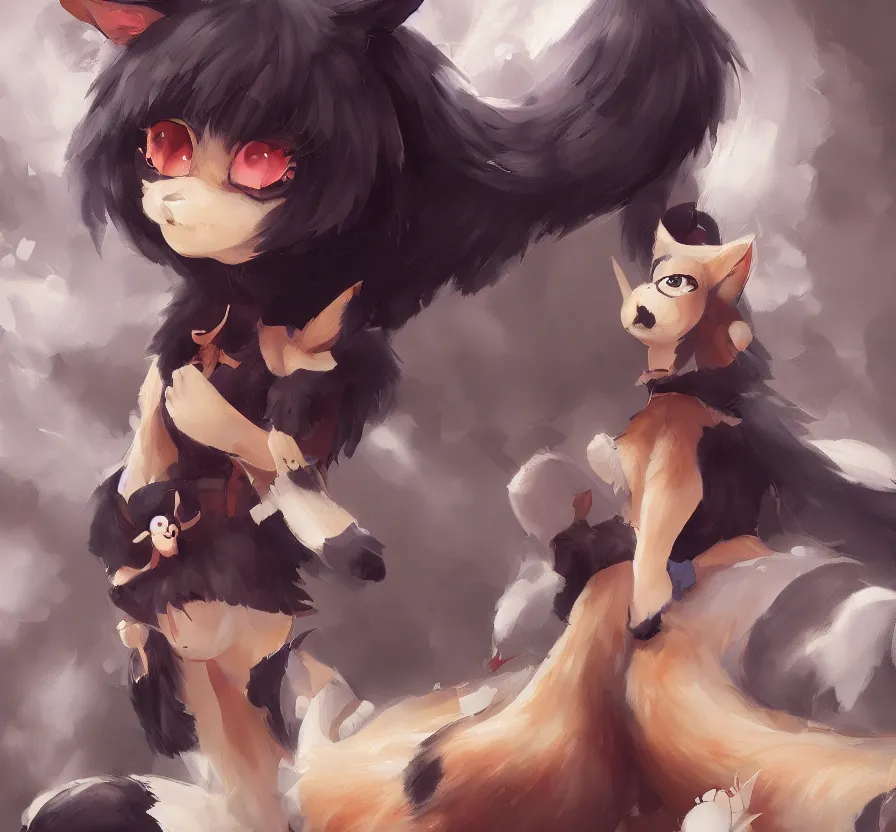 Prompt: vtuber in furry costume, dark colors, acrilic paint, brush paint, heavenly atmosphere, paint, ultra detailed, beautiful image, resolution, artstation