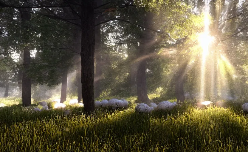 Image similar to a photography from cristal clear mushroom, god rays, raytracing effects, 8 k, photorealistic, 2 4 mm