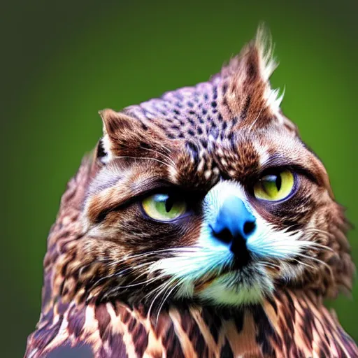 Image similar to a falcon - cat - hybrid, animal photography