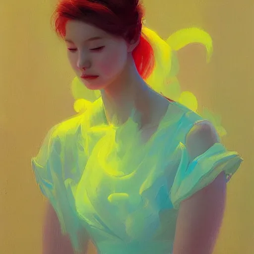 Prompt: yanjun cheng portrait of a beautiful princes, neon dress