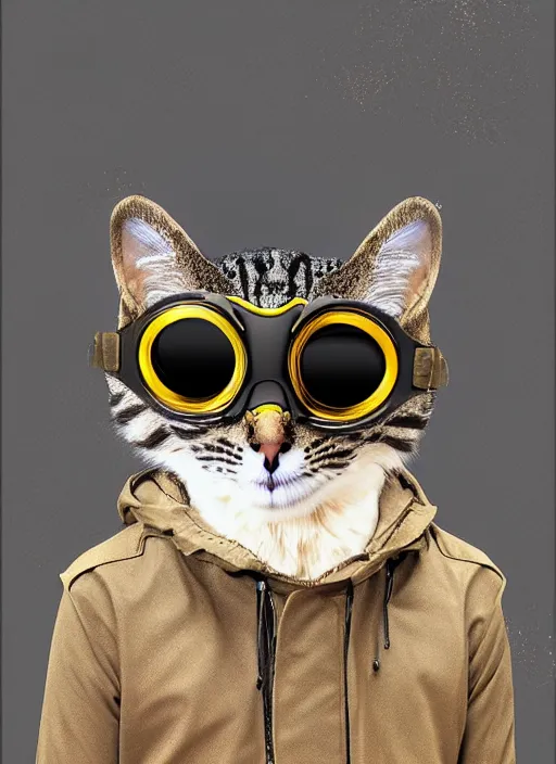 Image similar to a cat owl hybrid digital art wearing aviator goggles and jacket