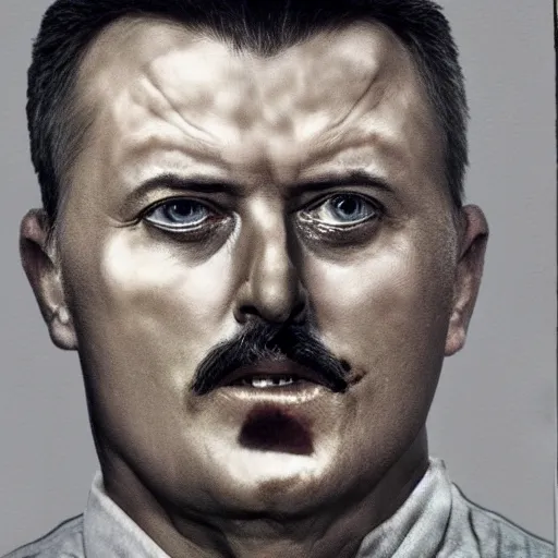 Image similar to Portrait of Igor Ivanovich Strelkov while he is calling for war mobilization, photo-realistic, fullcolor, 2K, highly detailed, bodyhorror by H.R.Giger, tends to have fractal structure