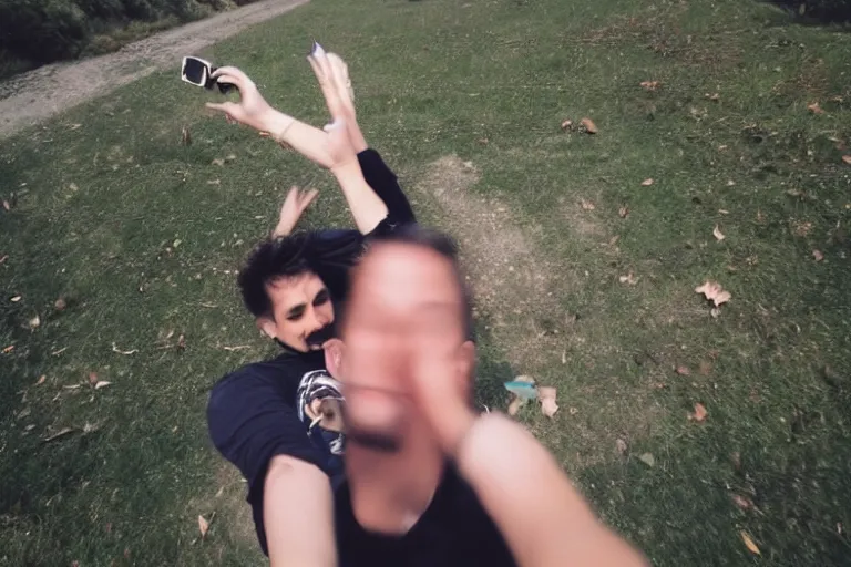 Image similar to taking selfie while falling down