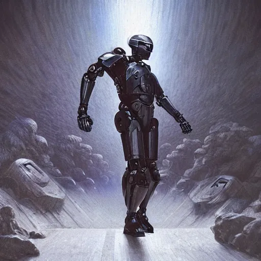 Prompt: robocop action scene by agostino arrivabene