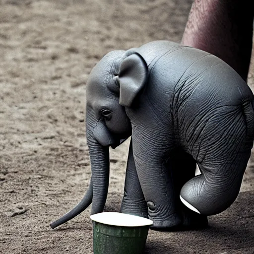 Prompt: a small elephant in a bucket