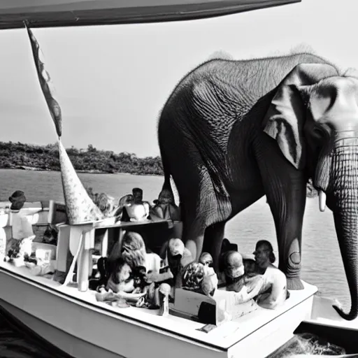 Image similar to gay elephant having a birthday party on a boat