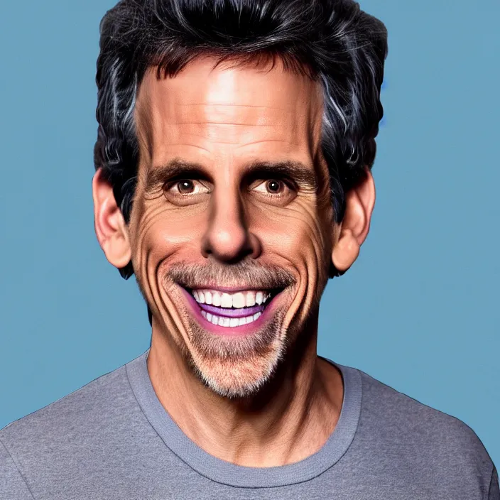 Prompt: portrait of ben stiller, smiling towards the camera. getting 1 years younger. detailed, 4 k, morning hour.