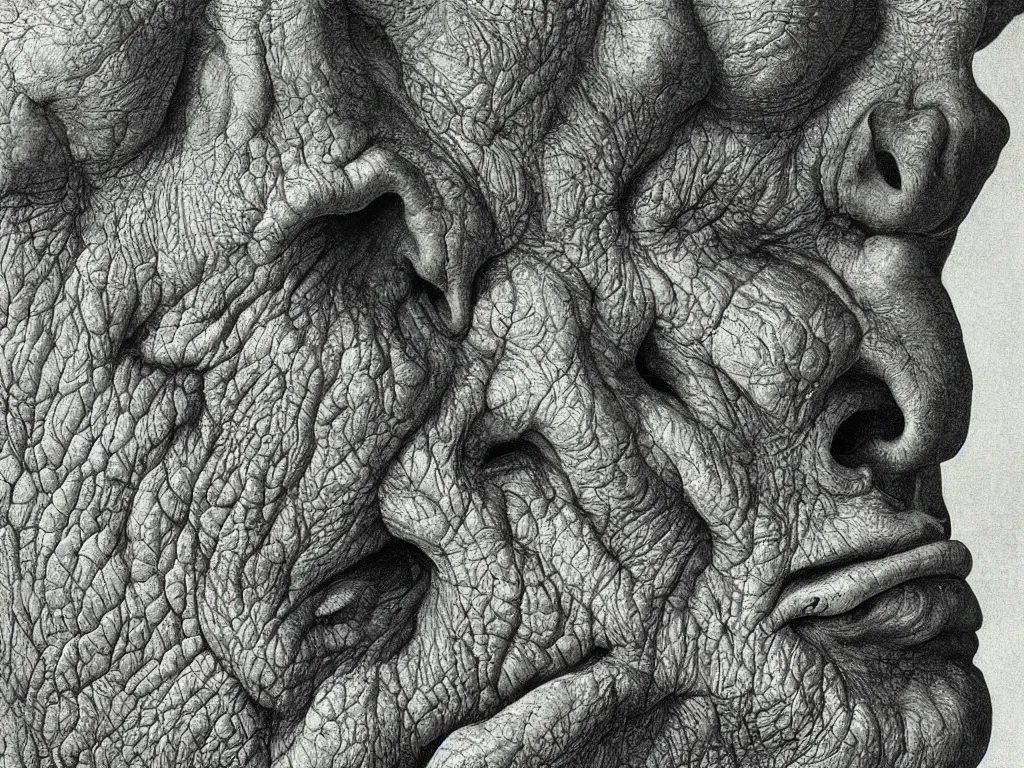 Prompt: Close up view of the nostrils of an old man. Painting by Beksinski, Walton Ford, Ernst Haeckel