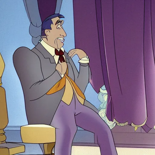 Image similar to steve carell in anastasia, don bluth animation, film still