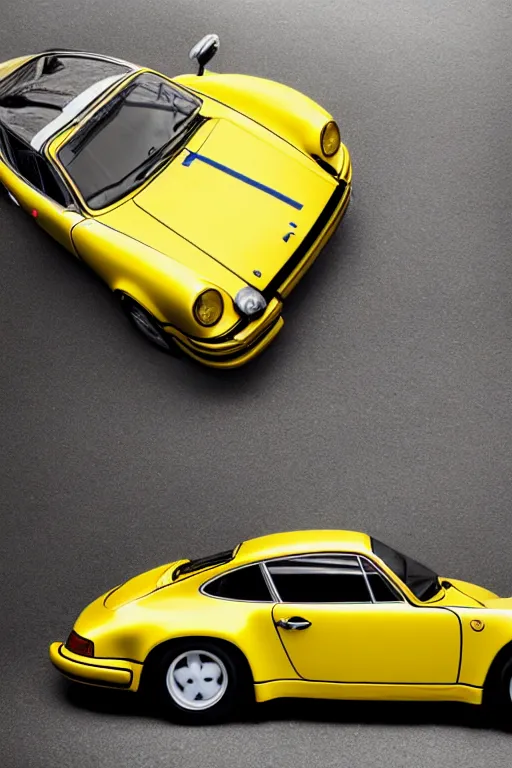 Image similar to Photo of a beautiful model leaning on a yellow Porsche 911 Carrera 3.2, daylight, dramatic lighting, award winning, highly detailed, fine art poster