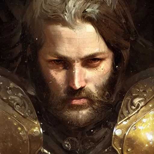 Prompt: Portrait of a middle aged knight with mutton chops, detailed face, fantasy, highly detailed, cinematic lighting, digital art painting by greg rutkowski