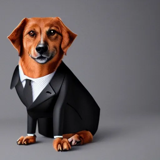 Image similar to photorealistic dog wearing business suits from vogue magazine