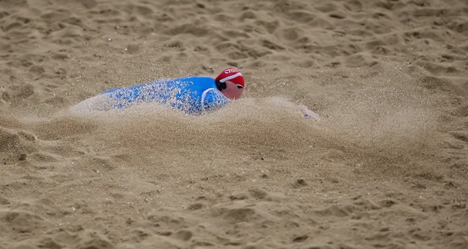 Image similar to olympic swimming in sand instead of water, extremely coherent, motion blur