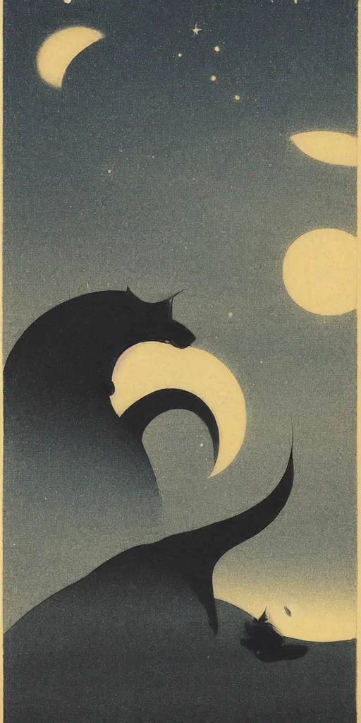 Image similar to night sky by ohara koson, 1 9 1 0