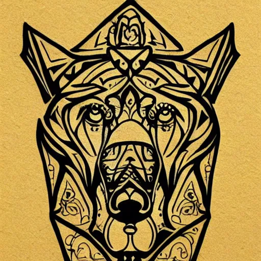 Image similar to tattoo design, stencil, tattoo stencil, traditional, a world famous tattoo of a geometric dog