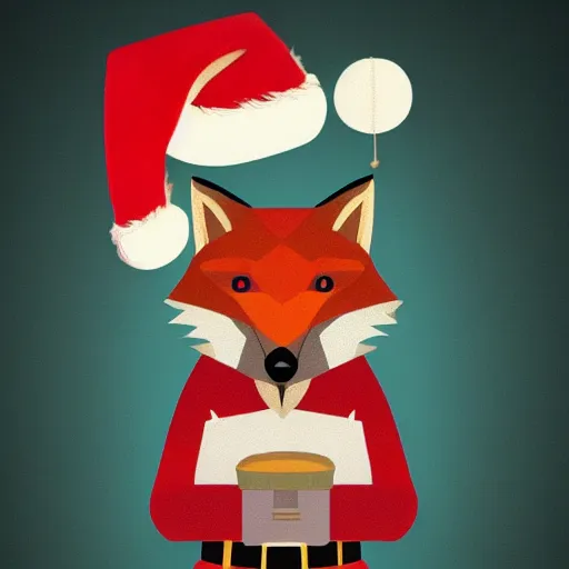 Prompt: !dream A Detailed Award Winning Masterpiece, trending on artstation, 4k, of a fox wearing a santa hat, eating a cheese platter