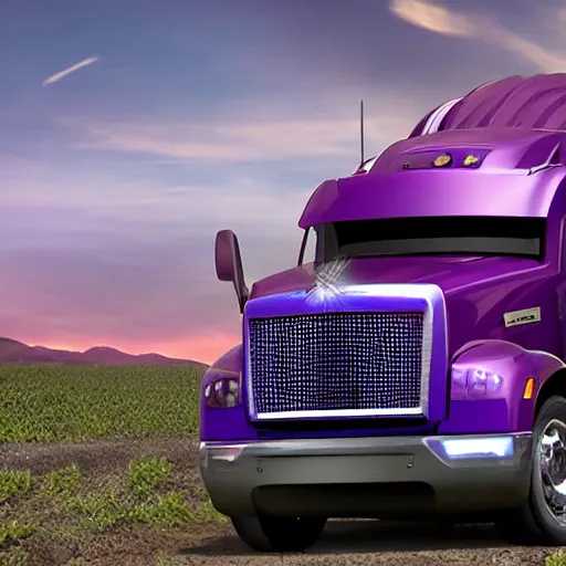 Prompt: thanos driving a purple truck,