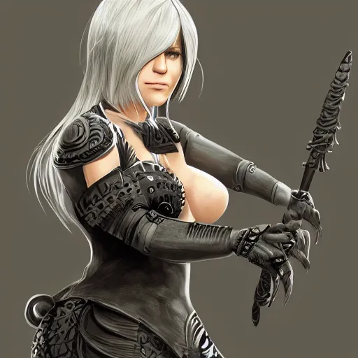 Prompt: Jennifer Aniston as 2B nier automata, cute, intricate, elegant, highly detailed, digital painting, 4k, HDR, concept art, smooth, sharp focus, illustration,