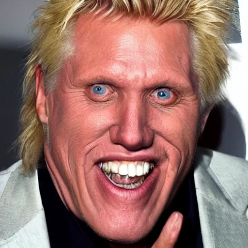 Prompt: gary busey with teeth the size of a skyscraper, trending on artstation,