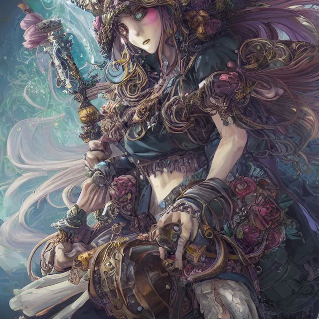 Image similar to the portrait of chaotic good female druid alchemist as absurdly beautiful, gorgeous, elegant, young anime girl, an ultrafine hyperdetailed illustration by kim jung gi, irakli nadar, intricate linework, sharp focus, bright colors, octopath traveler, final fantasy, unreal engine 5 highly rendered, global illumination, radiant light, detailed and intricate environment