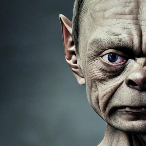 Image similar to Putin in the role of Gollum, film still, high detail, gray face