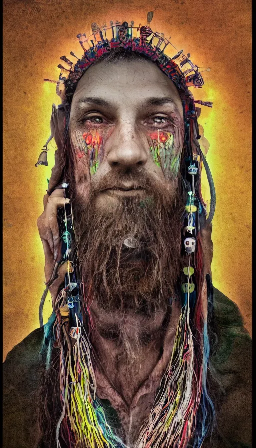 Image similar to portrait of a digital shaman, by david eichenberg