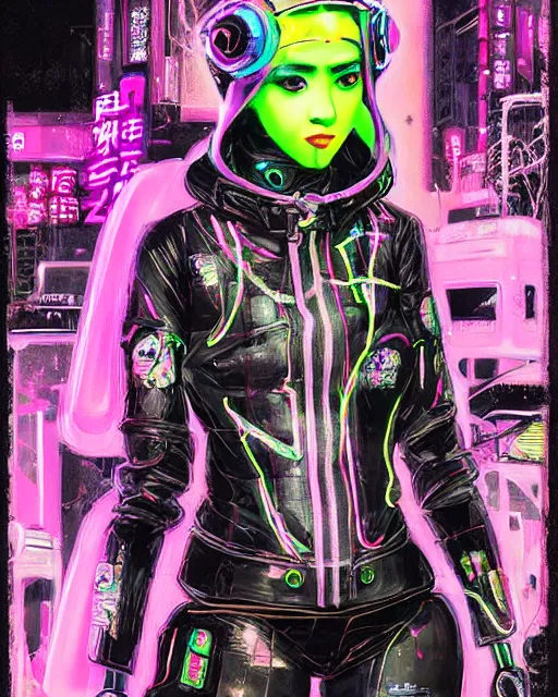 Image similar to detailed portrait Neon Operator Girl, cyberpunk futuristic neon, reflective catsuit, decorated with traditional Japanese ornaments by Ismail inceoglu dragan bibin hans thoma !dream detailed portrait Neon Operator Girl, cyberpunk futuristic neon, reflective puffy coat, decorated with traditional Japanese ornaments by Ismail inceoglu dragan bibin hans thoma greg rutkowski Alexandros Pyromallis Nekro Rene Maritte Illustrated, Perfect face, fine details, realistic shaded, fine-face, pretty face