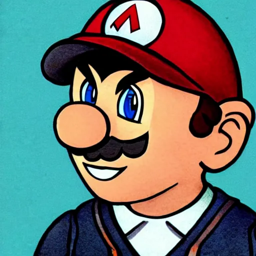 Prompt: A portrait of Mario from the Super Mario Bros series drawn by Junji Ito