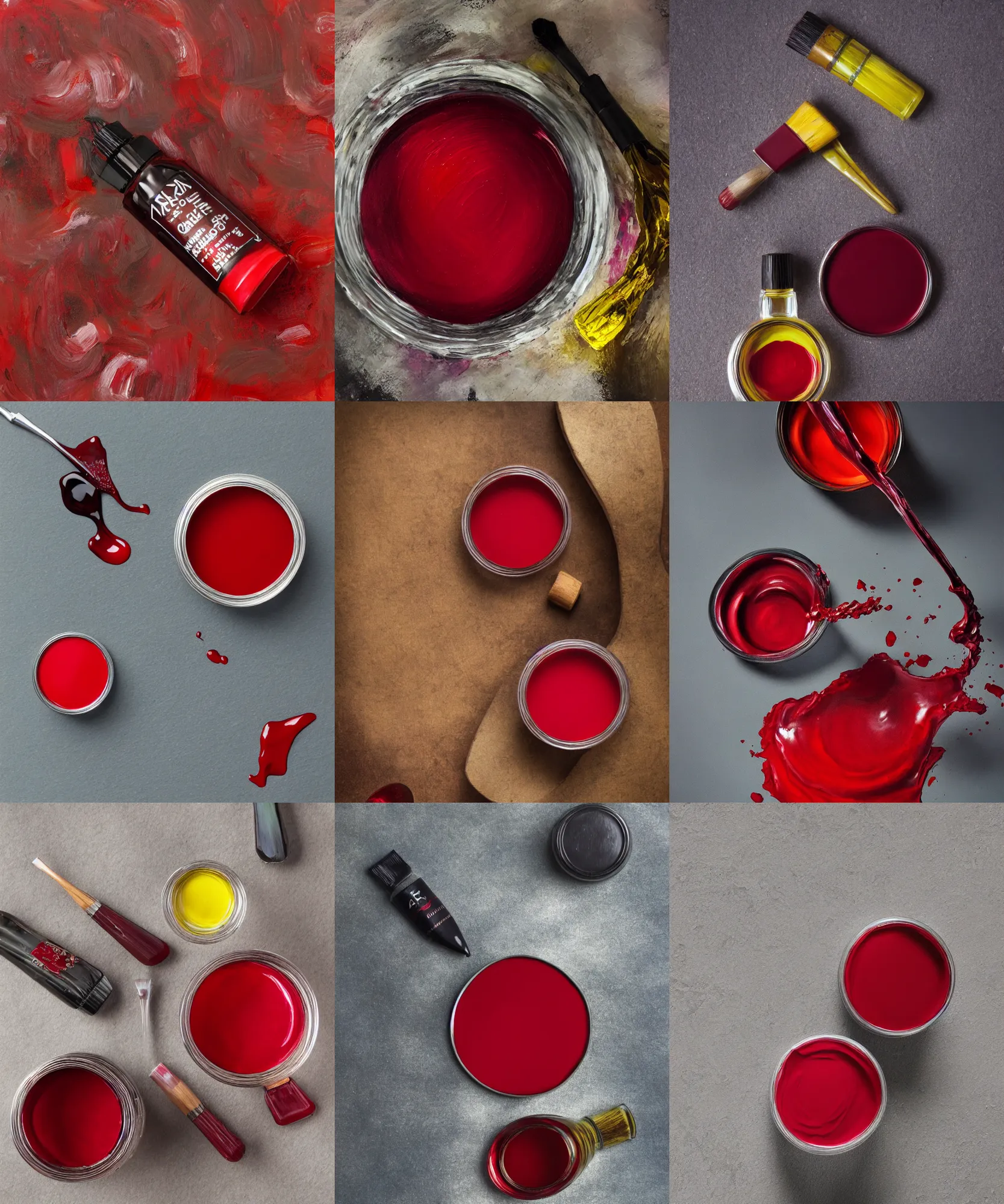 Prompt: alizarin crimson oil paint, product photography
