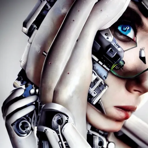 Image similar to beutiful white girl cyborg, artstaition, epic composition