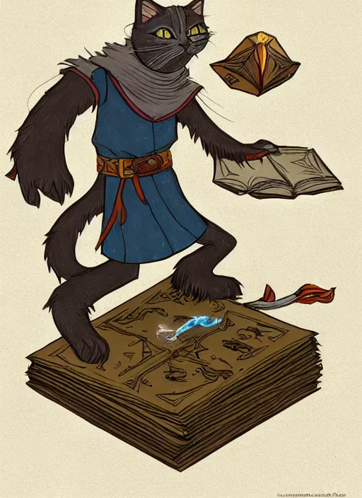 Image similar to powerful wizard cat playing dungeons and dragons, character design white background, by simon kennedy, studio muti