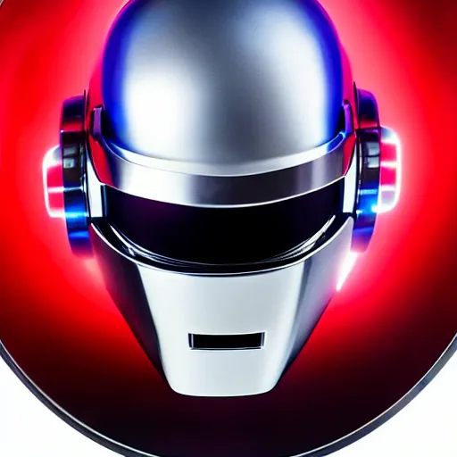 Image similar to daftpunk deluxe humanoid robots front head daftpunk curved screen displaying red glowing Error, background dark, 40nm lens, shallow depth of field, split lighting, 4k,