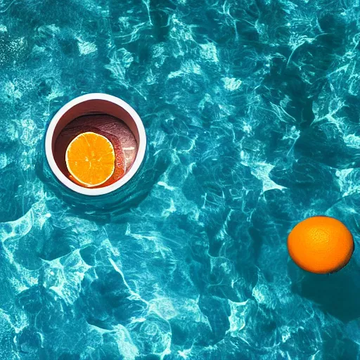 Prompt: a bird eye shot of the most beautiful young athletic slim male ever created sleeping in a chamber full of water, with oranges floating in the water, photographed by andrew thomas huang