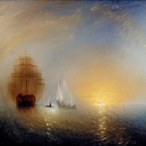 Image similar to painting of cruise ship off the dalmatian coast in the style of j. m. w. turner