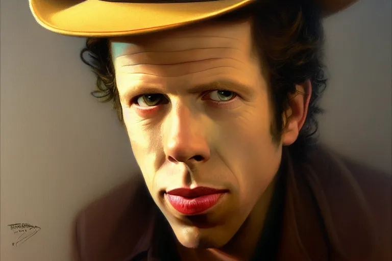 Image similar to poster portrait of young tom waits in the color of money ( 1 9 8 6 ). oil painting elegant, highly detailed, centered, digital painting, artstation, concept art, smooth, sharp focus, illustration, artgerm, tomasz alen kopera, peter mohrbacher, donato giancola, joseph christian leyendecker drew struzan