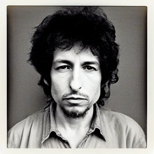 Image similar to Mugshot Portrait of Bob Dylan, taken in the 1970s, photo taken on a 1970s polaroid camera, grainy, real life, hyperrealistic, ultra realistic, realistic, highly detailed, epic, HD quality, 8k resolution, body and headshot, film still, front facing, front view, headshot and bodyshot, detailed face, very detailed face